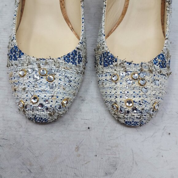 CHANEL Tweed Interlocking CC Logo Blue White Slingback Pump - Picture 8 of 13